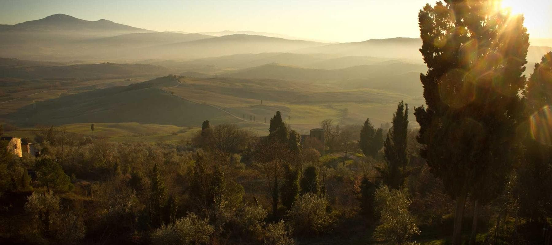 Open hillside above a valley in late afternoon light